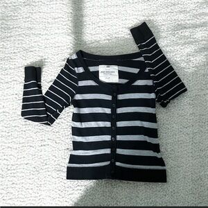 Poof Excellence  Black and Gray Striped Button Down Cardigan